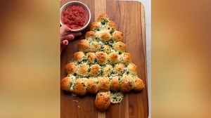 This pizza dough and string cheese pull apart bread is an easy Christmas appetizer
