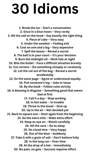 Top 30 Idioms and phrases | Idioms | Phrases | IDIOMS | #idioms #shorts #phrases #dailyenglish