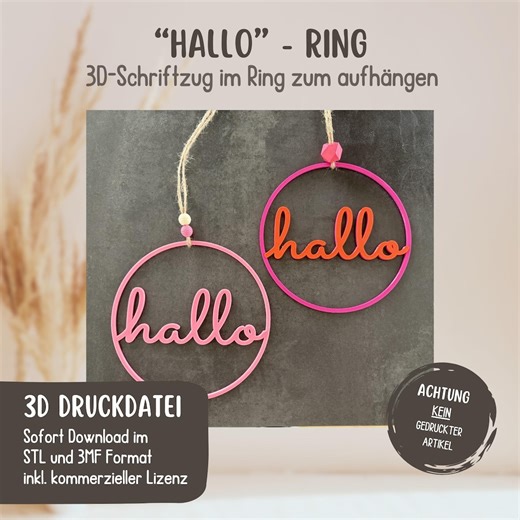 3D Print File "hello" Lettering in Ring for Hanging | Single or Dual Color Printable | STL & 3MF Files | Commercial License Included - Etsy Australia
