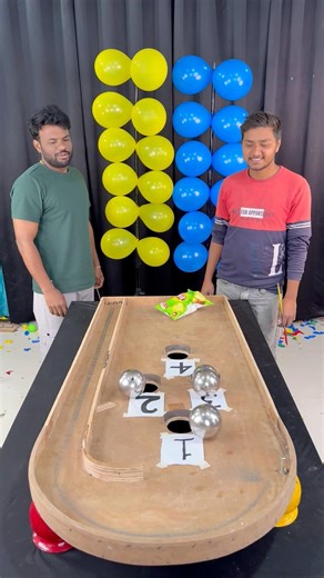 Sister vs brother steel ball roll yellow balloon vs blue balloon Pop challenge #shorts