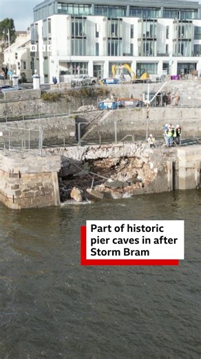 A section of Plymouth's West Hoe Pier has collapsed after being battered by Storm Bram ⛈ | BBC Cornwall