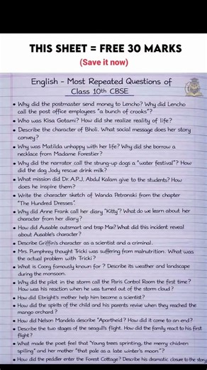 class-10th english important questions