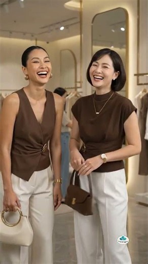 Áo nâu socola phối quần hoặc váy trắng kem= sang trọng