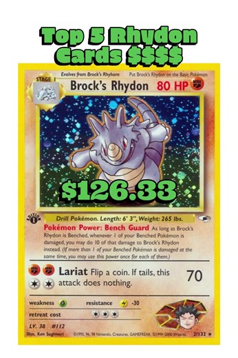 Top 5 Most Expensive Rhydon Pokémon Cards #pokemon #pokemoncards #rarepokemoncards #pokémon #top5