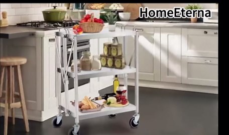 3-Tier Utility Cart with Wheels, 300 LBS Capacity Collapsible Service Cart, Portable Tool Carts for Garage, Warehouse, Home, Office, Restaurant