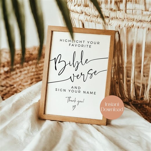 Highlight Bible Verse Baby Shower Guest Book Sign, Gender Neutral Sign, Printable Favorite Scripture Sign, Minimal Sign, Instant Download - Etsy