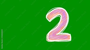 animation of number 2 on green screen background. the text of number 2 drawing with chalk. green screen background.