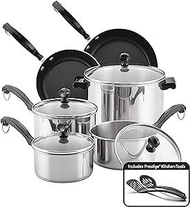 Farberware Classic Series Stainless Steel Cookware Pots and Pans Set, 12-Piece, Silver