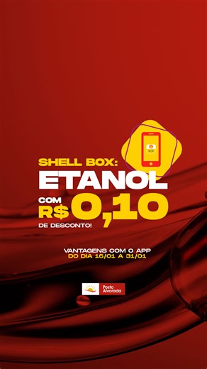 Posto Alvorada on Instagram: "Sua economia está no APP! 📲✨ Aproveite essa super promoção do Posto Alvorada: de 16/01 a 31/01, você garante um desconto exclusivo de R$0,10 por litro no Etanol usando o Shell Box! É a sua chance de rodar mais e gastar menos, com toda a praticidade e segurança que só o Shell Box oferece. Pague sem sair do carro e acumule vantagens! Baixe o APP agora, cadastre-se e venha abastecer com a gente! Não perca tempo, a promoção é por tempo limitado! 🚘 POSTO ALVORADA 🏍️ ⛽