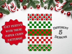 Christmas Paper Chains Printable | Checkered Holiday Paper Chain Designs | Christmas Team-building Activity | Christmas Paper Craft for Kids - Etsy UK