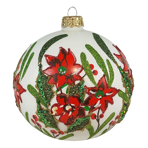 Hand-painted Glass Christmas Ornament – Red Floral Bauble With Glitter Details - Etsy