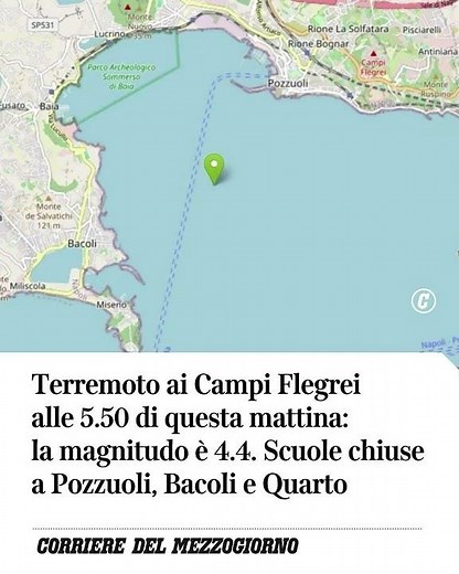 Terremoto ai Campi Flegrei alle 5:50 di questa mattina: magnitudo 4.4. Scuole chiuse nei dintorni