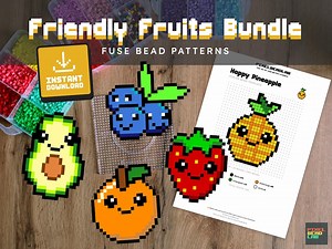 Fuse Beads Pattern | Friendly Fruits - 5 Cute Designs: Pineapple, Orange, Avocado, Strawberry and Blueberry | Digital Download PDF (US & A4) - Etsy
