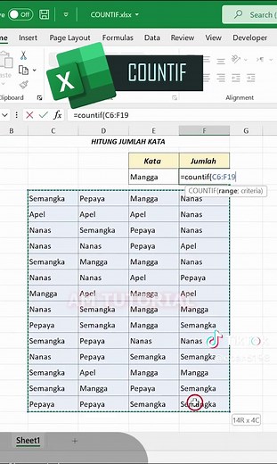 Cara Menghitung Jumlah Kata di Excel dengan Countif