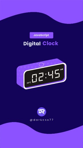 Dark CSS on Instagram: "🔥 Simple Digital Clock in JS 🎓🧑‍💻 👩‍💻 Source code is available in Website 🌐 CHECK BIO FOR WEBSITE LINK 🔗 🔴 Follow Dark CSS for more web development tips and tricks tutorials 📲🤞 🚨 Don't forget to like 👍 Share 📤 | Follow our page for latest updates [Frontend, Web design, Web development, CSS, CSS Animations, CSS Tips, CSS Tutorials] #webdevelopment #webdesign #coding #programming #htmlcss"