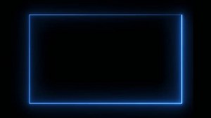 neon blue color square rectangle picture frame animation icon shape round retro show display box rotation movement on black background