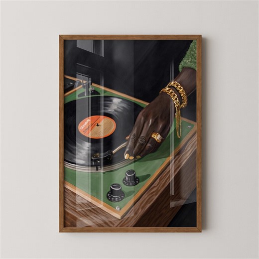 Vinyl Record Player Art, Black Woman Wall Art, African Music Lover Decor, Gift Idea for Dj - Etsy