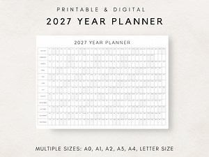 2027 Year Planner Printable, Yearly Planning Calendar, Calendar Poster, 2027 Digital Calendar, 2027 Calendar, 2027 Planner, Year at a Glance - Etsy
