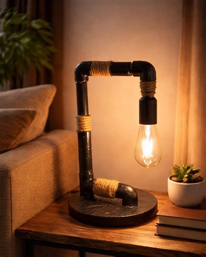 Edison Bulb Industrial Lamp | Handmade Jute Rope Loft Decor - Etsy