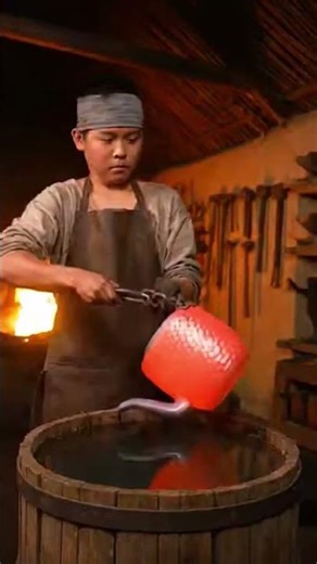 Forging an Old Iron Kettle | Powerful Young Blacksmith & Steam Quench 🔥🫖#Blacksmith #Forging#Shorts