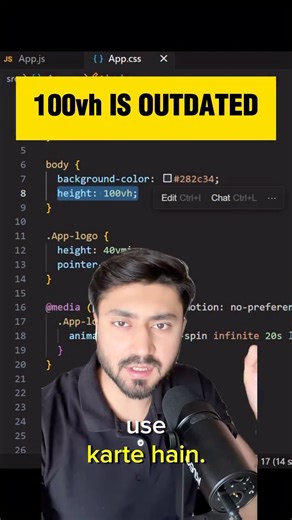 Coding Mortal on Instagram: "Still using 100vh for mobile fullscreen layouts? That is why your content breaks when the address bar shows up. dvh adapts. vh does not. Save this for your next interview. #CSS #Frontend #WebDev #ResponsiveDesign #DeveloperTips"