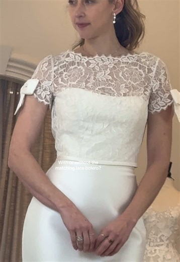 Would you wear a lace jacket or let the elegant simplicity speak for itself? #bridal #weddingdress #weddinggowns #bridaltiktok #bridaltok