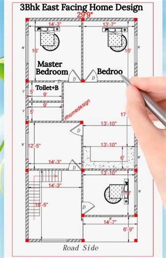 29'9"×60' 3Bhk Home Design idea| East Facing Home Design| Approx 200Gaj| rfhomedesign #shorts #video
