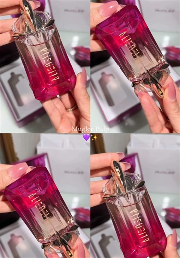 Juicy but make it Mugler 💗✨ @Mugler Alien Pulp Eau de Parfum Top Notes: 🍓 Pink Raspberry Accord Heart Notes: 🤍 Creamy Jasmine Extract Base Notes: ✨ Skin-Soft Musk 🌫 Cashmeran Wood It opens with that tempting, pulpy raspberry — sweet and addictive — then melts into creamy jasmine before settling into the softest musky, woody skin scent. Fruity. Feminine. A little bit irresistible. And yes… she’s refillable ♻️💎