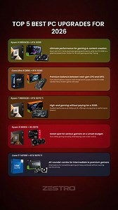 Top 5 Best PC Upgrades for 2026 | Ultimate Gaming Performance by Zestro Planning a PC upgrade in 2026? 🚀 Here are the Top 5 Best PC Upgrade Combos delivering maximum performance for gaming, streaming, and content creation. From the Ryzen 9 9950X3D RTX 5090 for extreme 4K gaming to budget-friendly 1440p sweet spots, this list covers every type of gamer — hardcore, competitive, and smart-budget builders. 🔥 Future-proof performance 🎮 High FPS gaming 💻 Creator-ready builds ⚡ Best price-to-perfor