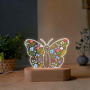 Personalised Butterfly Night Light, Flower Night Light for Girl, Custom Acrylic Name Night Lamp, Perfect Gift for Baby Shower, Nursery Decor