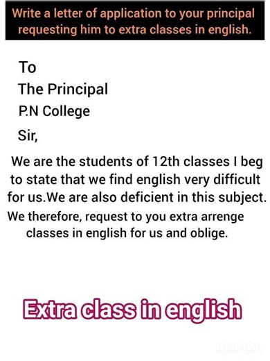 Extra class in English Short Application for Students✍️🙂