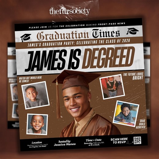 Newspaper Graduation Invite Boy Class of 2026, DIY Editable College High School Senior Photo Announcement, Brown Canva Grad Party Template - Etsy