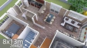 Plan 3D Interior Design Home Plan 8x13m Full Plan 3Beds - SamPhoas Plan
