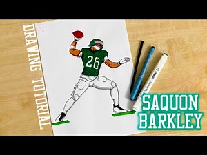 How to draw Philadelphia Eagles players / How to draw Saquon Barkley