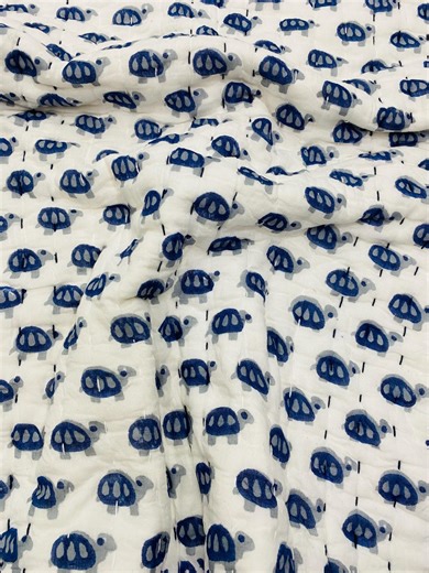 Small Elephant Hand Block Printed Baby Quilt, Animal Pattern, 100% Cotton - Etsy