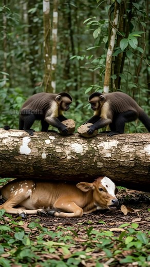 106K views · 284 reactions | Two Capuchin Monkeys Rescue A Baby Cow From A Fallen Tree | Peter production | Facebook