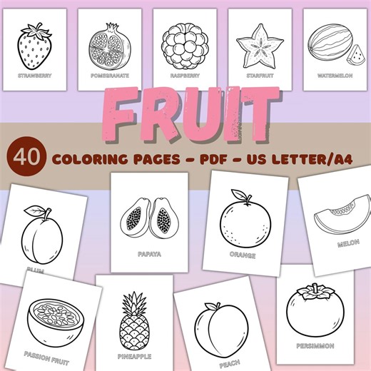 Fruit Coloring Pages for Kids, 40 Printable Fruit Coloring Sheets PDF, Preschool Learning Fruits Coloring Book, Educational Activity - Etsy UK