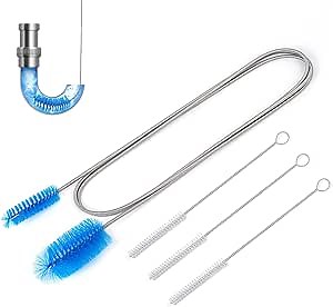 Flexible Drain Brush，75 Inch Long Straw Cleaner Brush and 3 Pcs of 8 inch Straw Brush，Nylon Cleaner Double Ended Elastic Hose Pipe(Blue)