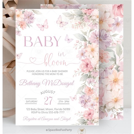 Baby in Bloom Baby Shower Invitation, Garden Wildflower Invite Party EDITABLE Printable Template Digital Downlo U7 - Etsy