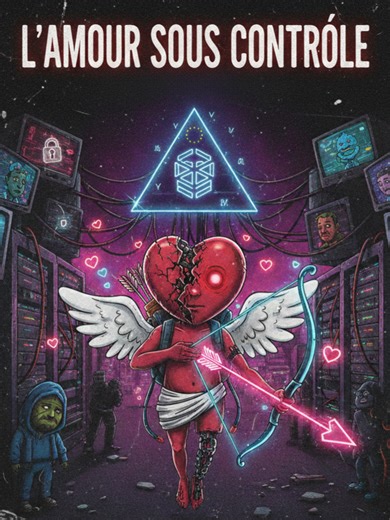 L’amour ? Non, c’est juste un algorithme. 🤖💔 En 2026, même ton cœur a un code QR. Vous croyez être libres ? Regardez bien : Cupidon n’est qu’une marionnette du système, un agent chargé de programmer vos émotions sur la blockchain. ⛓️✨ On vous vend du rêve en néon pour mieux masquer la surveillance totale. Ici, chaque battement de cœur est archivé, chaque sentiment est sous contrôle. Bienvenue dans le musée de l’esclavage numérique. Ceci n’est pas un conte de fées. C'est le rapport d'autopsie d