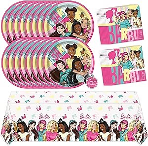 Barbie Birthday Party Decorations | Barbie Party Decorations | Serves 16 Guests | Officially Licensed | Tablecover, Plates, Napkins, Button
