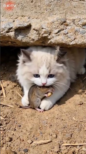The mother cat demonstrates to her kittens how to catch mice. #cat #adorably #cute #adoreble #funny