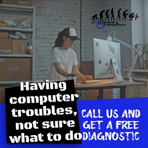 Having computer troubles? 😩 Not sure what to do? Call us and get a free diagnostic to get back up and running in no time! 💻🔧 #ComputerTroubles #FreeDiagnostic #TechSupport #FixItFast #evocomp #computers | Evolutionary Computers