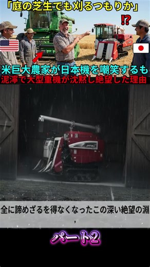 #2 【海外の反応】「庭の芝生でも刈るつもりか？」米国の巨大農場主が嘲笑した日本のコンバイン。泥濘で大型重機が沈黙した瞬間、米国人が悟った「精密と執念」。