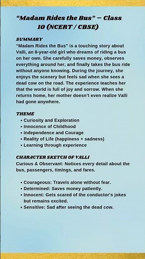 Madam Rides the Bus Class 10 | Summary, Theme, Characters, Q&A NCERT English Explanation #shortsfeed