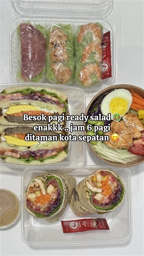 Lurrr jgn sampe kehabisan ya jam 6 pagi ditaman kota sepatan ready lengkap macam2 salad 🥗 #fyp #salad #saladsayur #makanansehat #saladsayurbangtom