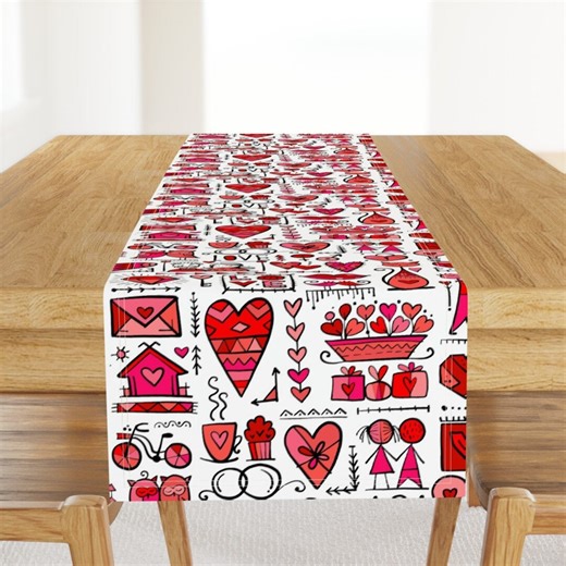 Valentines Day Table Runner - Holiday Love Hearts Romantic Kisses Cats Love Letters Red Cotton Sateen Table Runner - Valentine by Kudryashka - Etsy