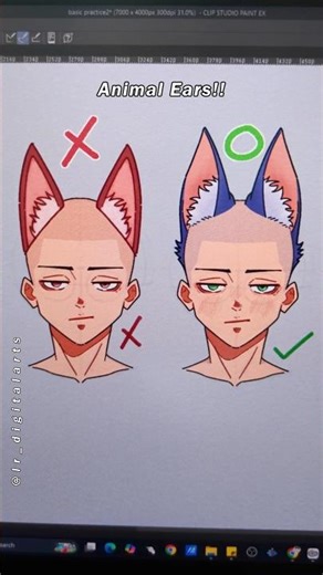 Stop drawing FLAT animal ears! ❌ DO THIS! ✨ #digitalart #shorts #drawing #art #digitaldrawing
