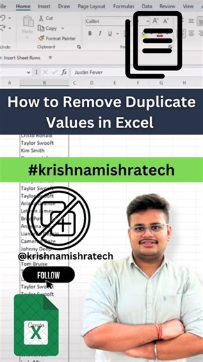 How to Remove Duplicate Values in Excel You Must Know‼️ Thanks for watching! If you like, please don’t forget to like & follow Follow:- @krishnamishratech #krishnamishratech #krishnamishratechvideos #krishnamishrareel #krishnamishranew #krishnamishra Save this so you won’t forget it💡 #excel #exceltips #exceltricks #spreadsheets #corporate #accounting #finance #workhacks #tutorial #sheets #ai #copilot #chatgpt #sql #mysqlserver #sqldatabase #lightroomtutorials #excel #exceltips #exceltricks #spr