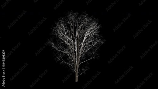 Acer Pseudoplatanus tree swaying in Winter wind, realistic animation with transparent background and alpha channel in 4k